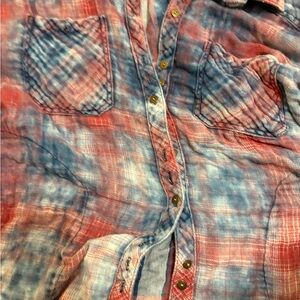 Free People Red and Blue Plaid Top